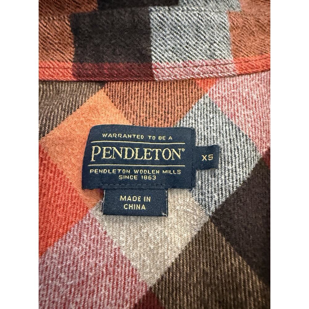 Pendleton Flannel Womens Orange Brown Plaid Button Up Long Sleeve Shirt Size XS - Picture 6 of 8